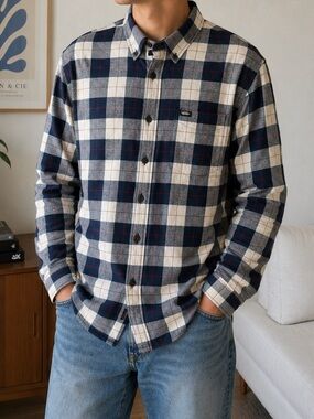 Vans Classic Fit Plaid Flannel Shirt Mens Large Blue Gray White Skate Grunge